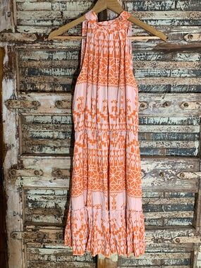 NWT BTFBM Boho Halter Sleeveless Tiered Dress, Geometric Print, Cottagecore, S